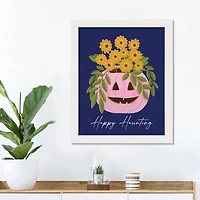 Floral Jack-O-Lantern White Framed Print Wall Art
