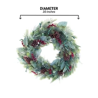 Village Lighting 30" Pre-Lit Winter Frost Christmas Wreath, Clear LED Lights