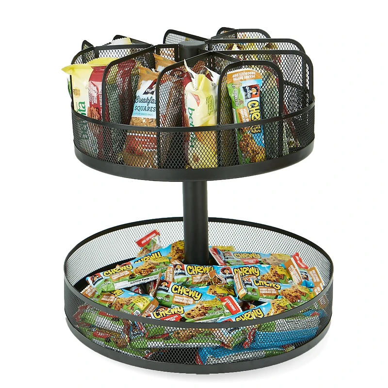 Mind Reader Black Metal Mesh 2-Tier Lazy Susan Granola Bar and Snack Organizer