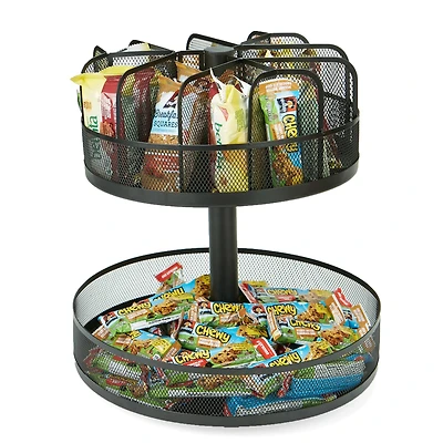 Mind Reader Black Metal Mesh 2-Tier Lazy Susan Granola Bar and Snack Organizer