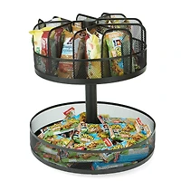 Mind Reader Black Metal Mesh 2-Tier Lazy Susan Granola Bar and Snack Organizer