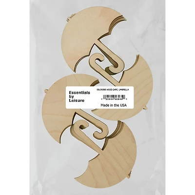 Essentials by Leisure Arts 24 Pack 3.5" x 3.75" Umbrella Flat Wood Shape