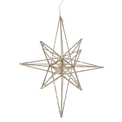 12'' Warm White LED Lighted B/O Gold Glittered Geometric Star Christmas Decoration