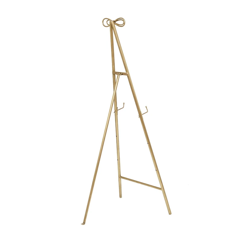 Gold Metal Tall Adjustable Floor Easel with Bow Top