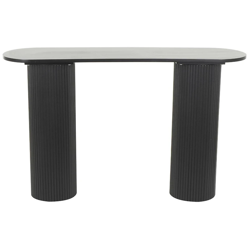 52" Black Wooden Geometric Oval Console Table with Ribbed Pillar Legs