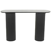 52" Black Wooden Geometric Oval Console Table with Ribbed Pillar Legs
