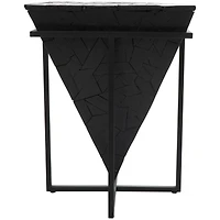 22" Black Teak Wood Geometric Handmade Inverted Pyramid Accent Table with Black Metal Base