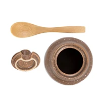 Hello Honey® Gray & Brown Stoneware Creamer & Sugar Pot Set with Bamboo Spoon