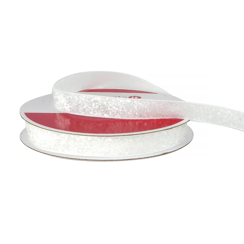 3/8" x 12ft. White Glitter Ribbon by Celebrate It® Christmas