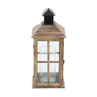 23" Brown Chinese Fir Traditional Candle Holder Lantern