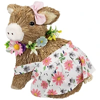 7" Girl Piglet with Floral Dress Spring Figurine