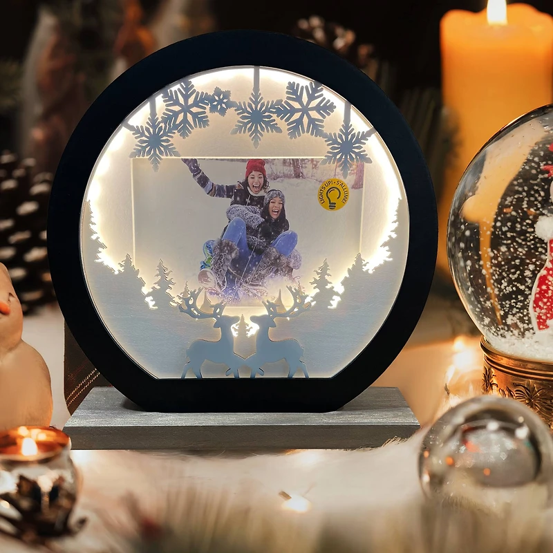 4" x 6" White & Black Snow Globe Light-Up Tabletop Frame by Studio Décor®