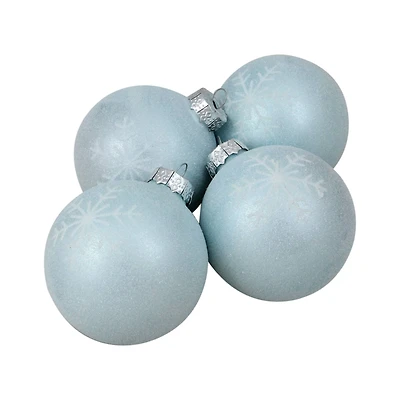 4ct. 3.25" Blue & Silver Snowflake Glass Christmas Ball Ornaments
