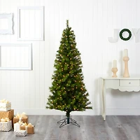 6.5ft. Pre-Lit Green Valley Pine Artificial Christmas Tree, Warm White LED Lights