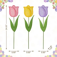 Glitzhome® 24" Easter Metal Tulips Yard Stake Set