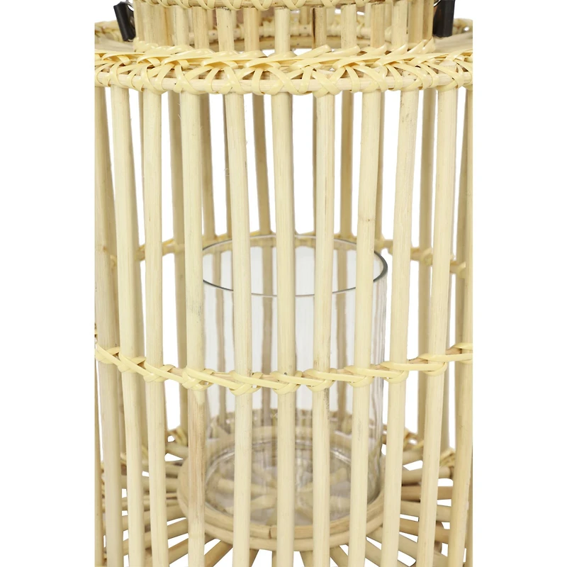 Light Brown Rattan Coastal Candle Holder Lantern, 18" x 14" x 14"