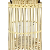 Light Brown Rattan Coastal Candle Holder Lantern, 18" x 14" x 14"