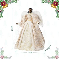 Glitzhome® 24"H Faux Fur & PVC Christmas Elegant African American Angel Tree Topper