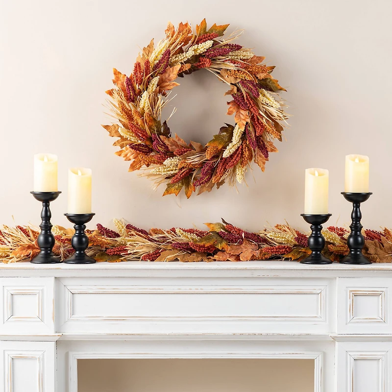 Glitzhome® 24" Fall Sorghum Wreath Includes a Black Metal Wreath Hanger