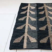 Hello Honey® 4ft. x 6ft. Black & Natural Woven Jute, Leather & Cotton Chindi Rug