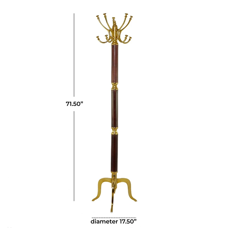 Gold Aluminum Traditional Coat Rack, 18" x 18" x 72"