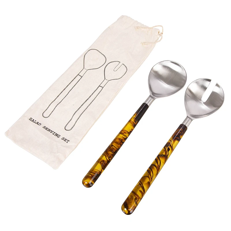 Hello Honey® Stainless Steel Salad Server Set with Marbled Handles in Drawstring Bag