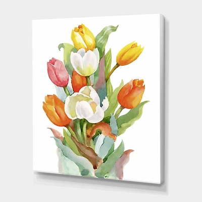 Designart - Blooming White and Orange Tulips Flower