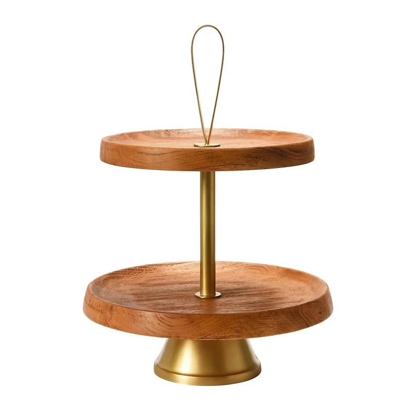 Hello Honey® 14" Natural & Gold Elegant Modern 2-Tiered Tray
