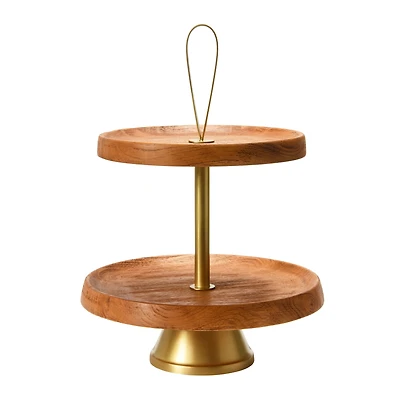 Hello Honey® 14" Natural & Gold Elegant Modern 2-Tiered Tray