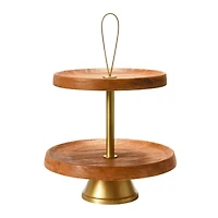 Hello Honey® 14" Natural & Gold Elegant Modern 2-Tiered Tray