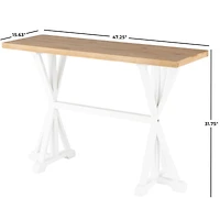 47" White Wood Living Room Console Table with Angled Legs & Brown Tabletop