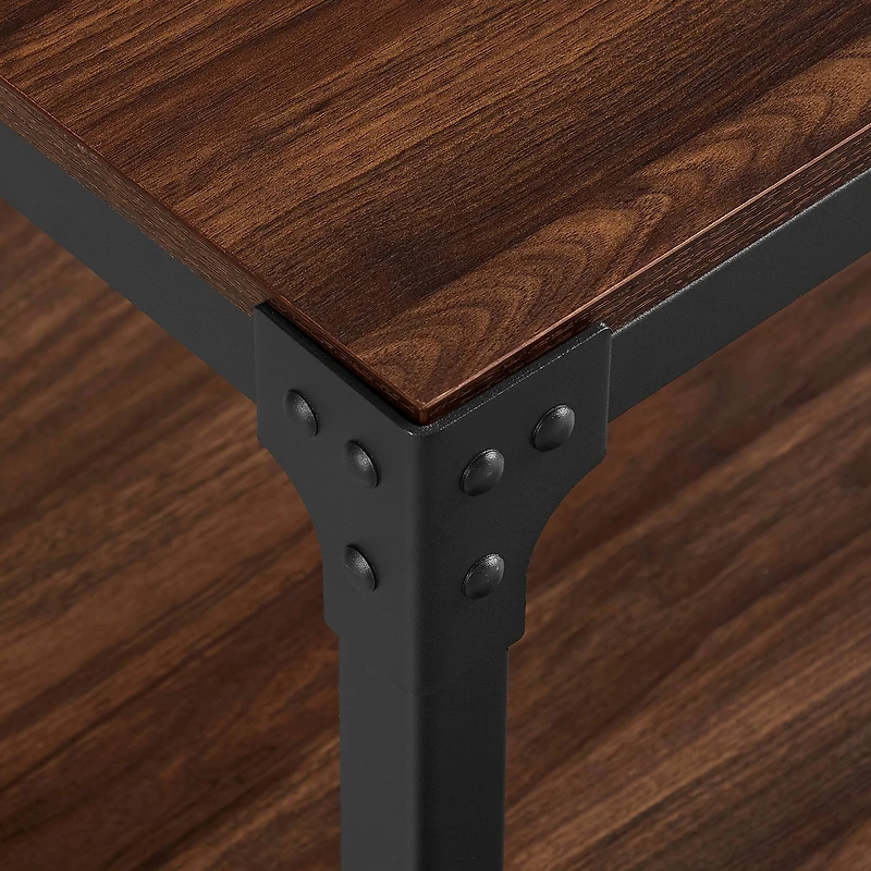 Walker Edison Dark Walnut Angle Iron Rustic Wood Side Table Set