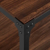 Walker Edison Dark Walnut Angle Iron Rustic Wood Side Table Set