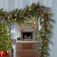 9ft. Bristle Berry Pine Garland With Battery Operated LED Lights