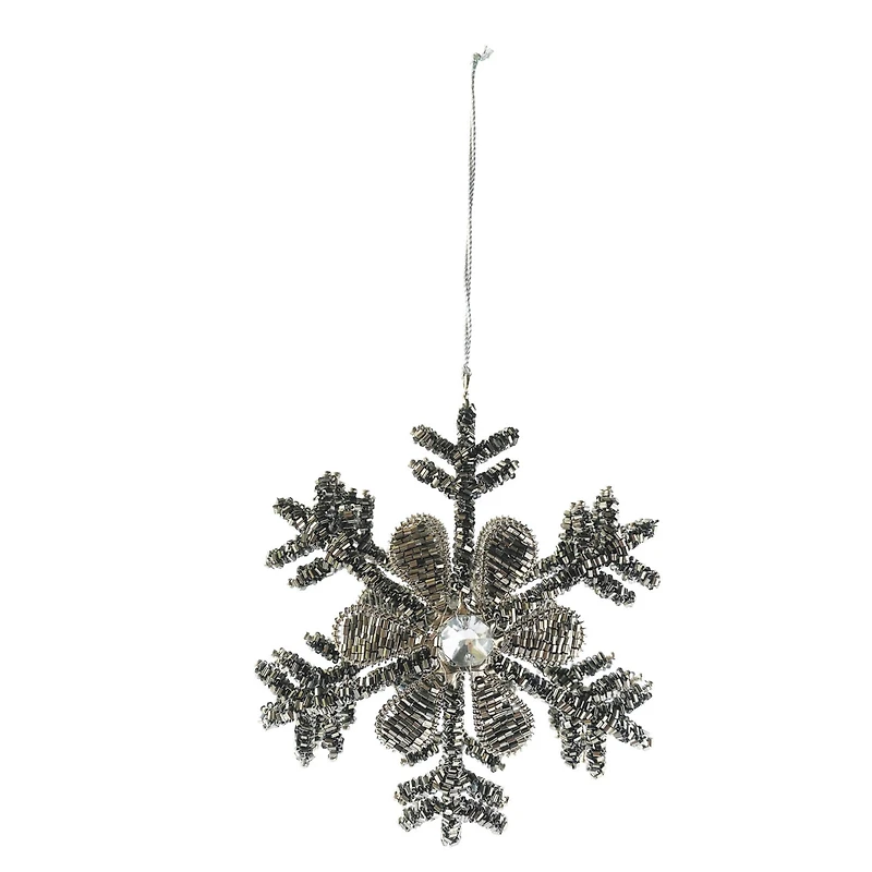 Hello Honey® 5.5" Gunmetal Finish & Beaded Metal Snowflake Ornament