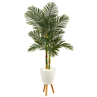 6ft. Golden Cane Artificial Palm Tree in White Planter with Stand