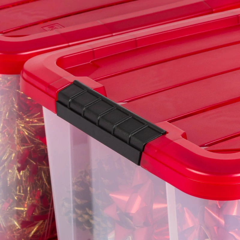 IRIS® 20.5qt. Clear Holiday Storage Boxes with Red Buckle Lids, 4ct.