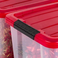 IRIS® 20.5qt. Clear Holiday Storage Boxes with Red Buckle Lids, 4ct.
