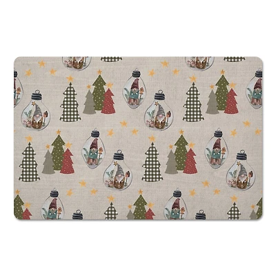 Cream Tree & Globe Pattern Floor Mat