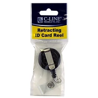 C-Line® Retracting ID Card Reels, Black, Swiveling Spring Clip with Snap-on ID Strap, Pack of 12