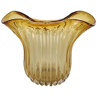 14" Orange Glass Ribbed Ombre Vase with Folded Curve Opening