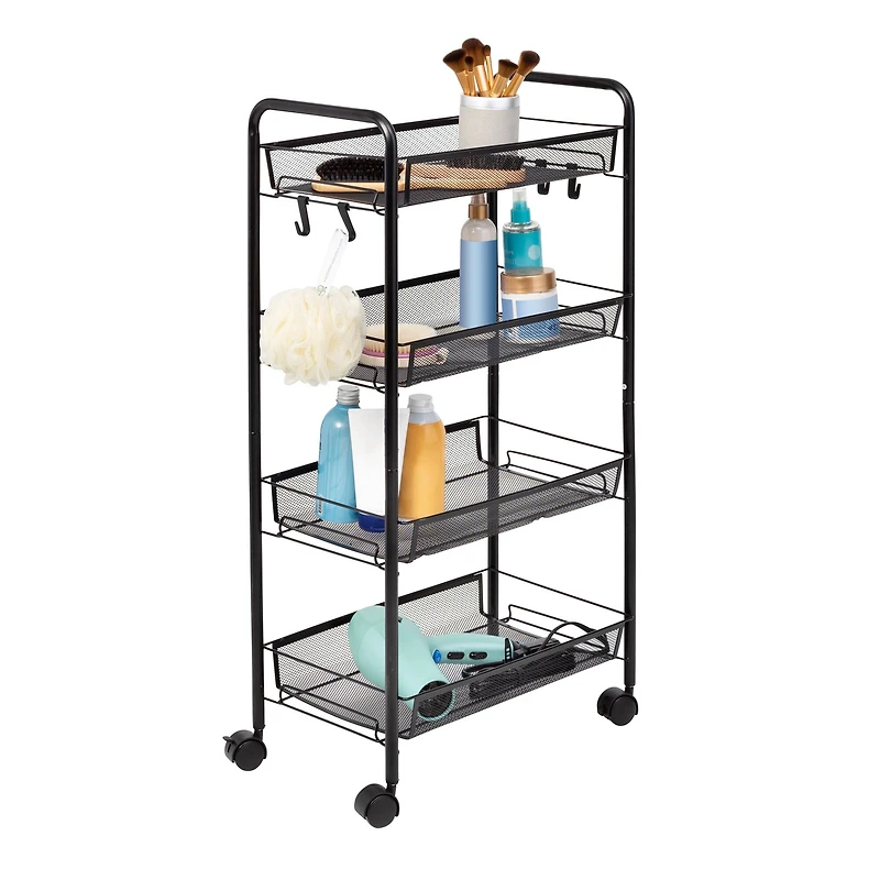 Honey Can Do Black 4-Tier Metal Rolling Cart with Trays