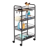Honey Can Do Black 4-Tier Metal Rolling Cart with Trays