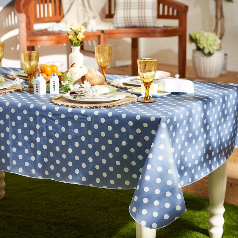 Stonewash Blue Polka Dot Vinyl Tablecloth 70" Round