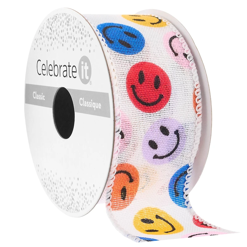 1.5" x 3yd. Taffeta Wired White Smiles Ribbon by Celebrate It™ Classic