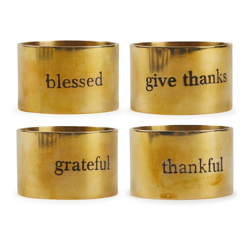 Asst Always Grateful Stamped Napkin Rings Set, 4ct.