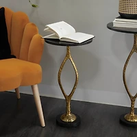 Gold Aluminum Pedestal Base Accent Table with Black Marble Top 13" x 13" x 25"