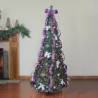 6ft. Pre-Lit Purple & Silver Pre-Decorated Pop-Up Artificial Christmas Tree, Clear Lights