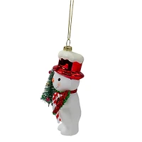 5.5" White & Red Glass Snowman Christmas Ornament
