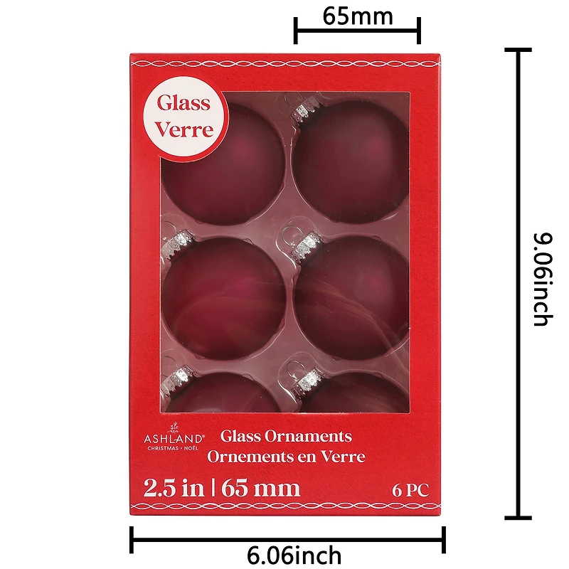 6 Pack 2.5" Frosted Glass Ball Ornaments by Ashland